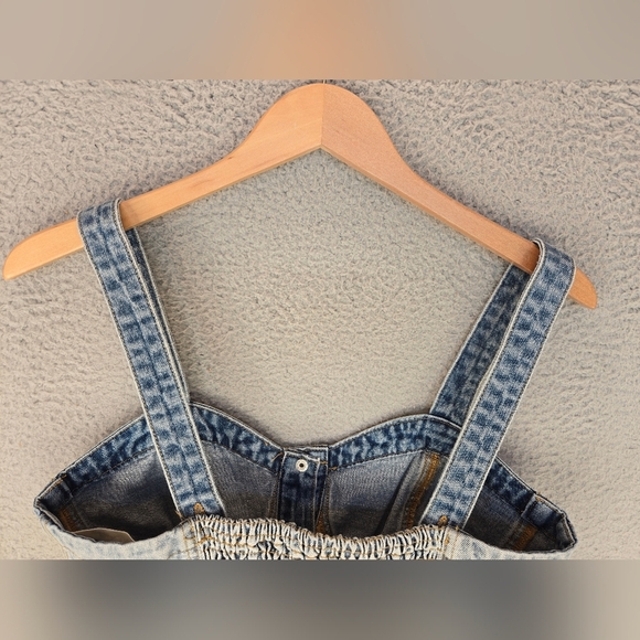 Blank Nyc Call Back Denim Bustier Snap Top Light-Medium Wash Adj Button Strap - Picture 7 of 11